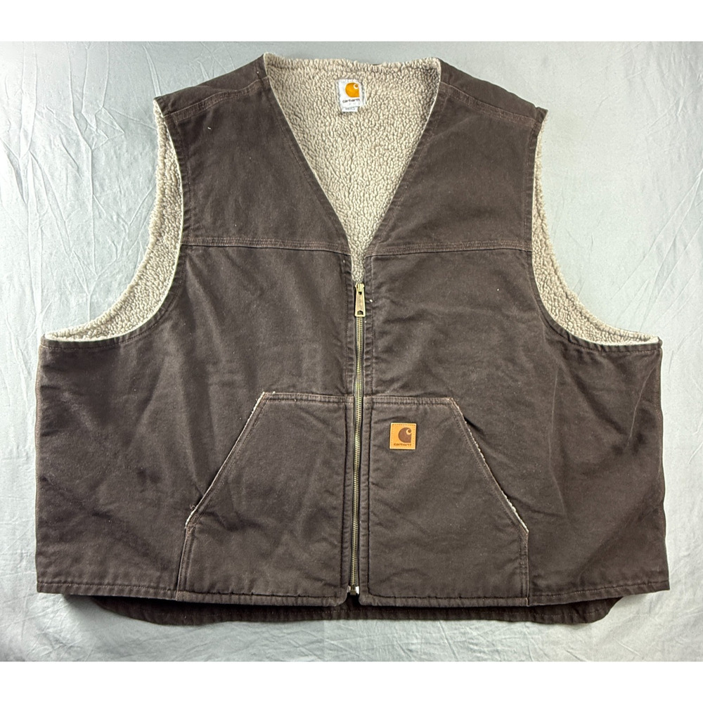 VTG Carhartt Sherpa Lined Rugged Vest V26 Dark Brown Mens 4XL Workwear Western